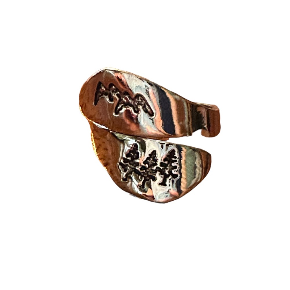 Boho Silver Wrap Style Engraved Trees and Mountains Ring